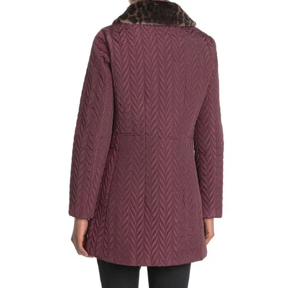 Kate Spade Quilted Chevron Jacket w/ Removable Faux Fur Leopard Collar - Picture 11 of 13